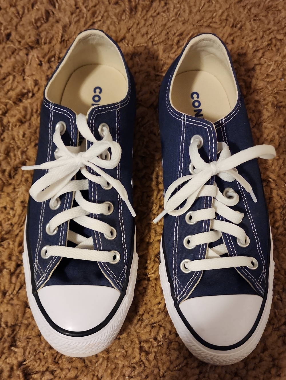 Converse Women's Navy Blue Denim Canvas Low-Top Sneakers with White Laces